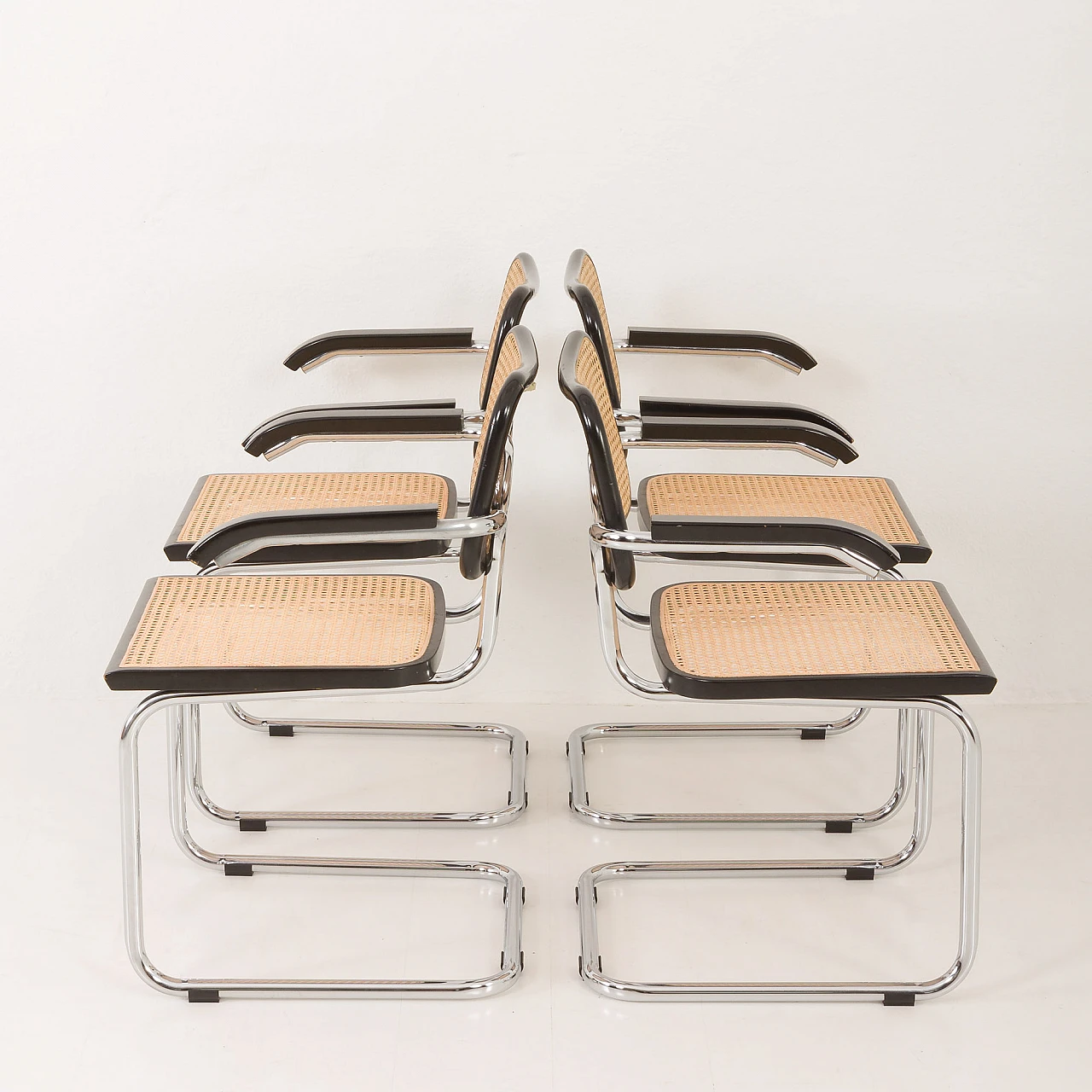 4 Cesca chairs in cane, beech & steel by M. Breuer for Gavina, 1980s 6