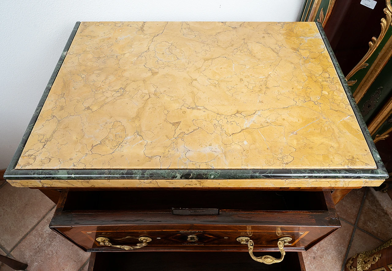 Pair of Louis XIV wooden bedside tables with marble top, 18th century 2