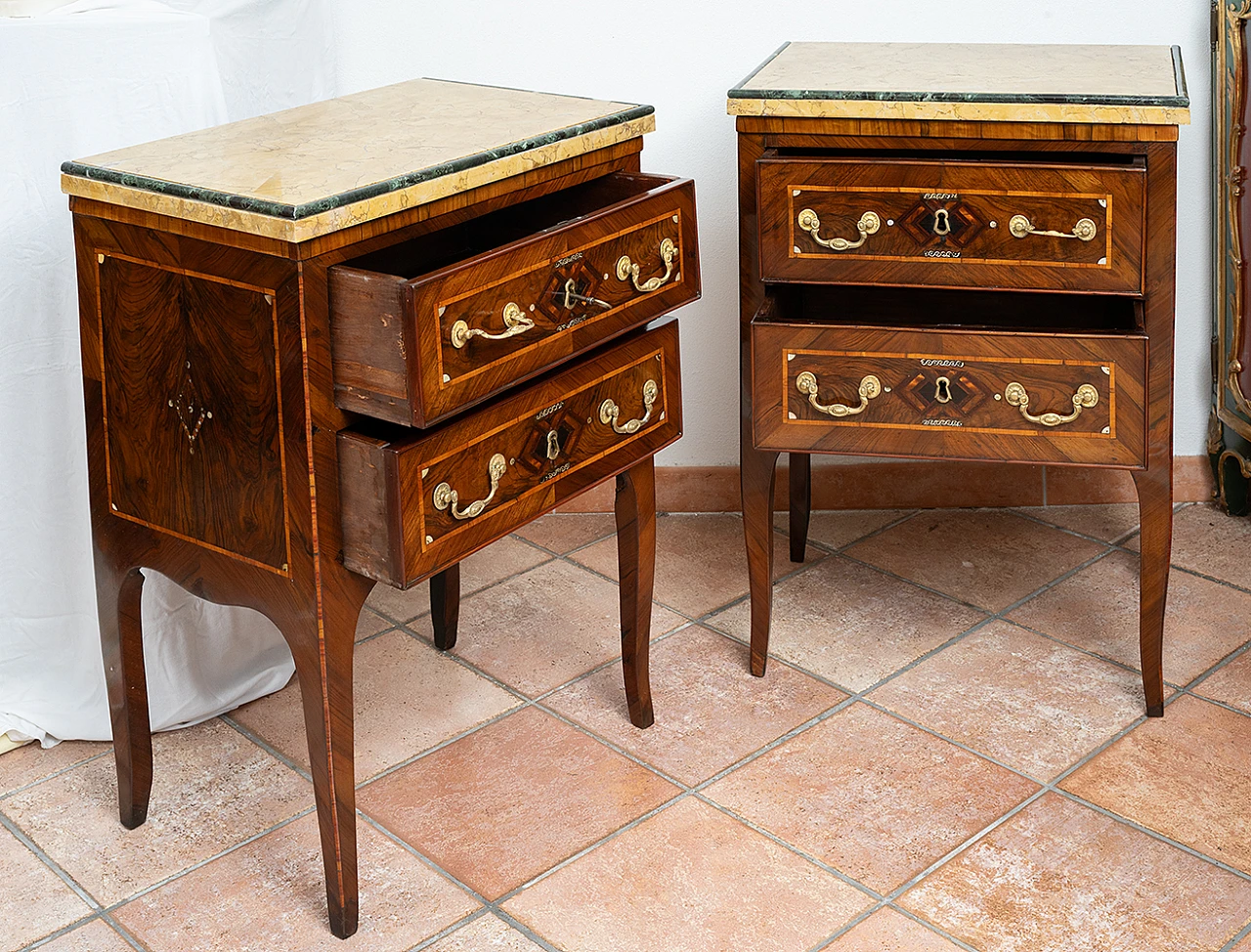 Pair of Louis XIV wooden bedside tables with marble top, 18th century 7