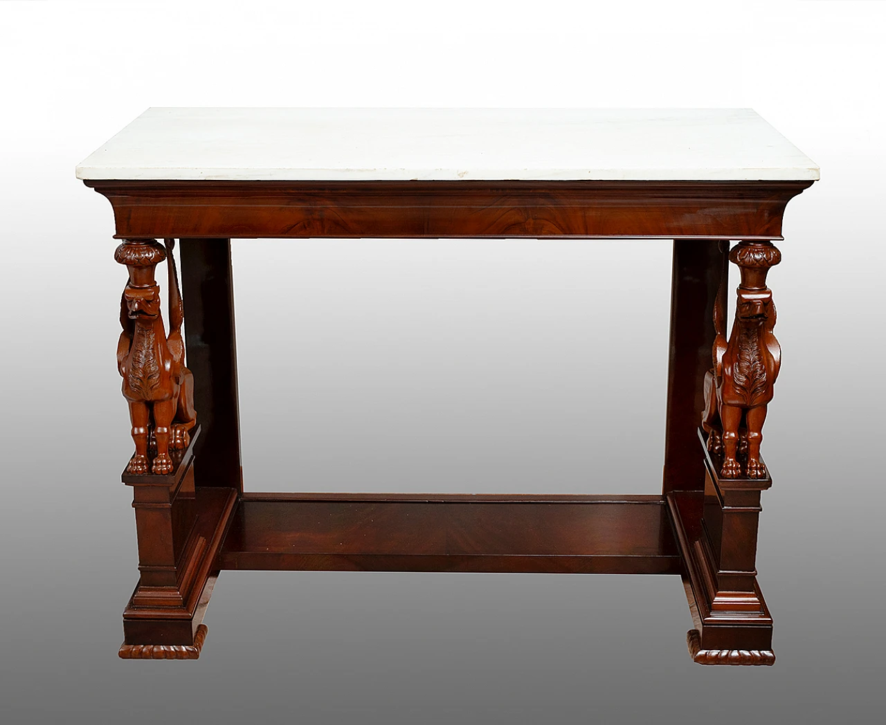 Empire mahogany feather console table with marble top, 19th century 1