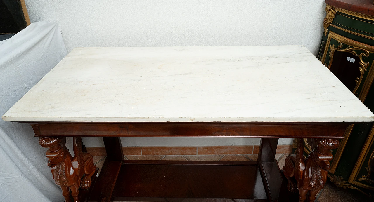 Empire mahogany feather console table with marble top, 19th century 2