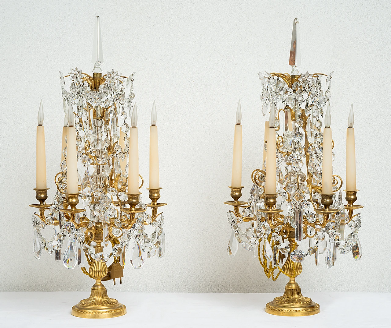 Pair of Napoleon III bronze and Bohemian crystal candle holders 1