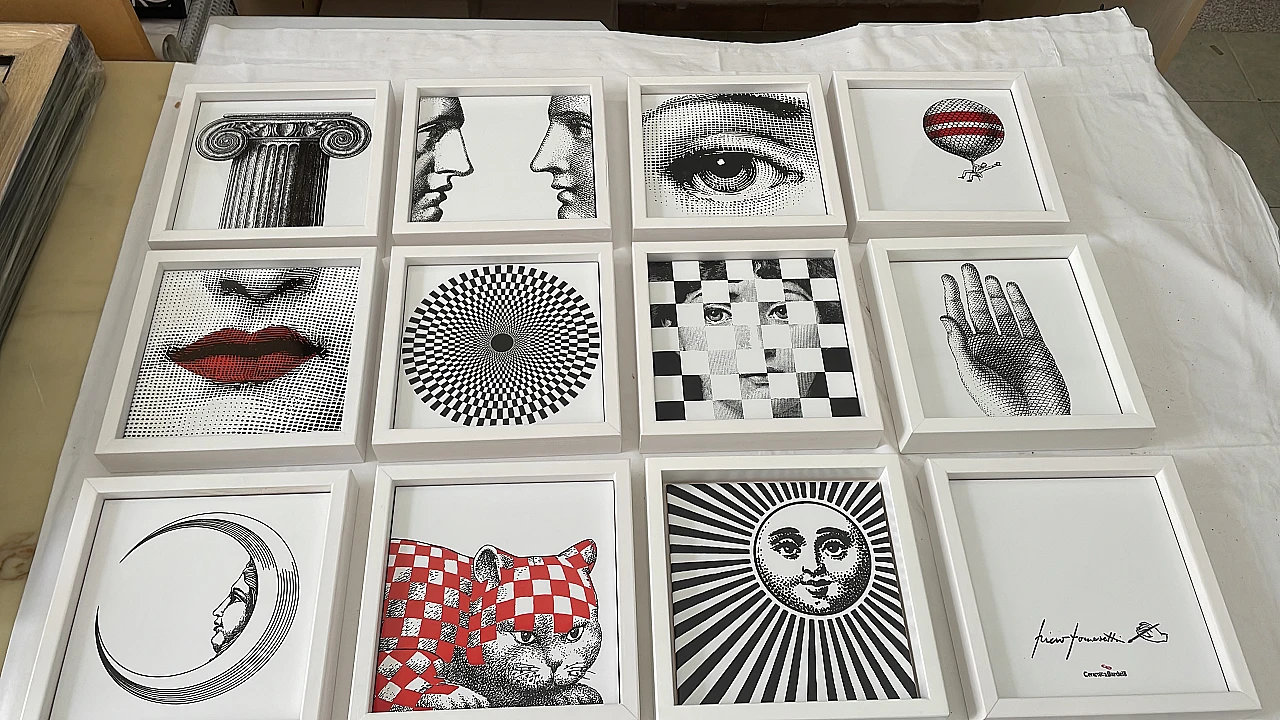 12 Ceramic frameworks with wooden frames by Fornasetti, 2000s 1