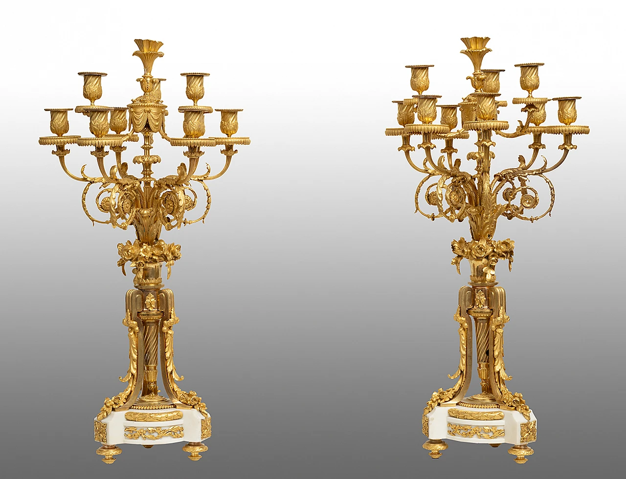 Pair of Napoleon III candle holders in gilded bronze, 19th century 1