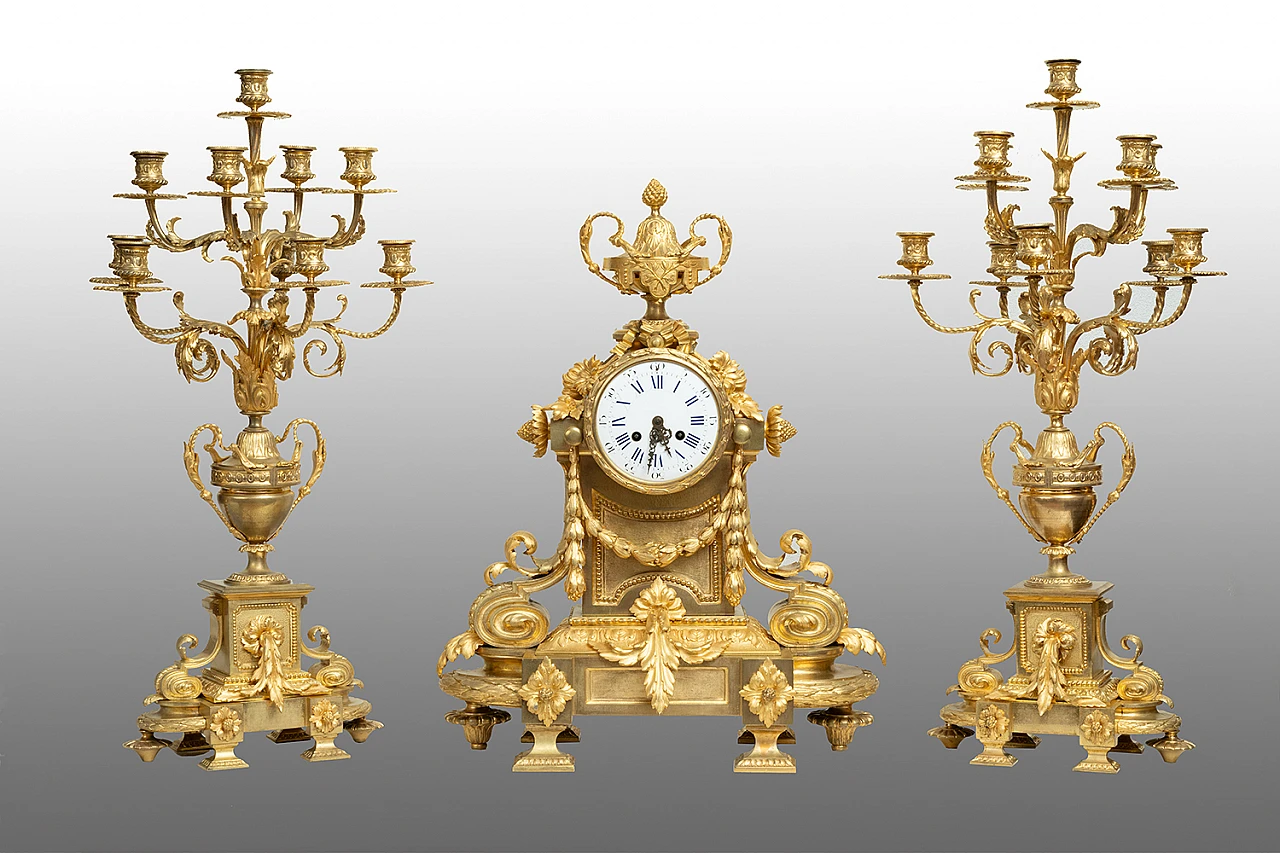 Napoleon III triptych gilded bronze clock, 19th century 1