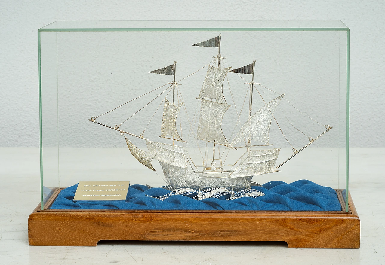 Filigreed silver sailboat, early 20th century 1