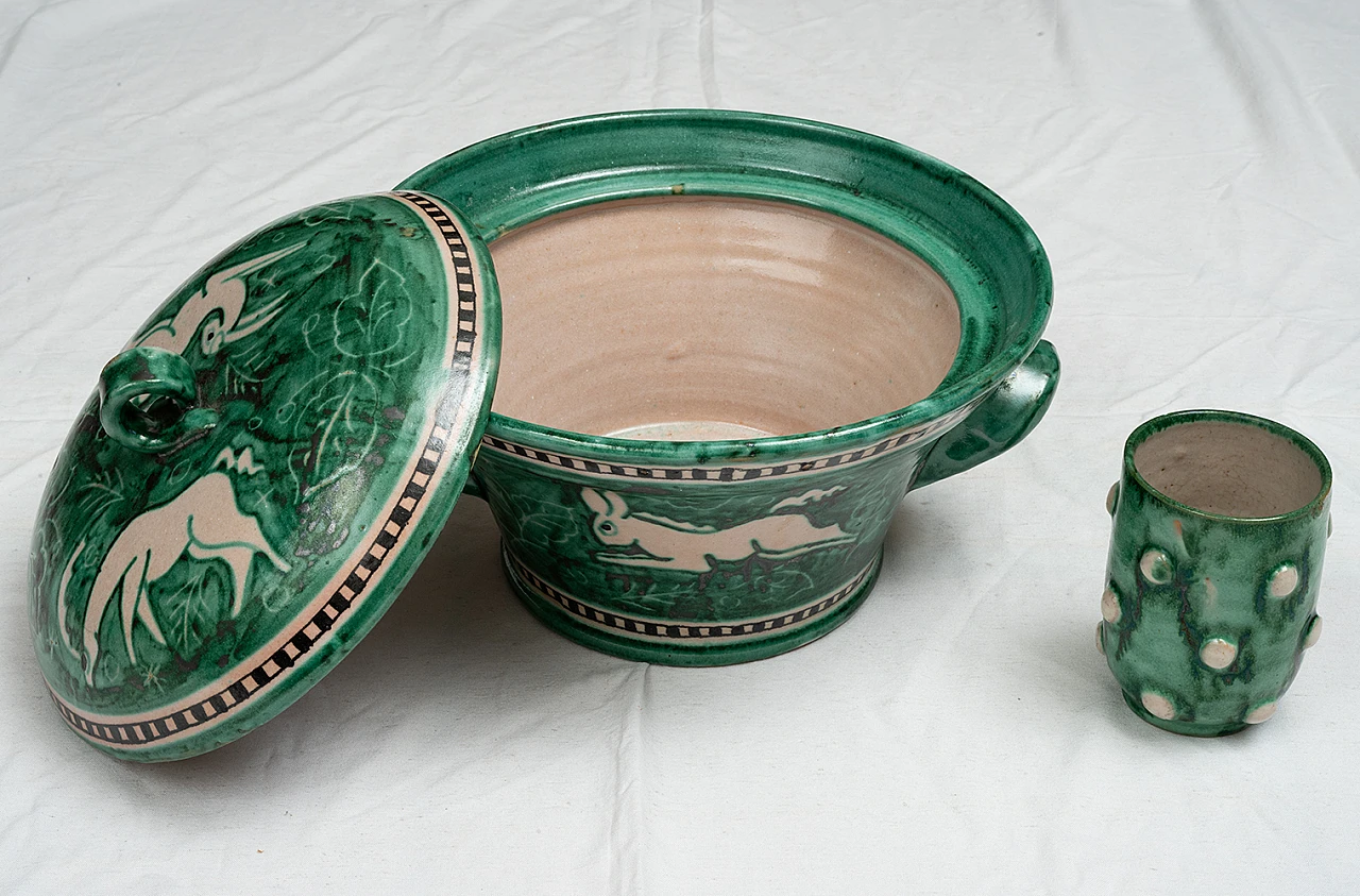 Pinto Vietri majolica art center piece with glass, 1960s 2