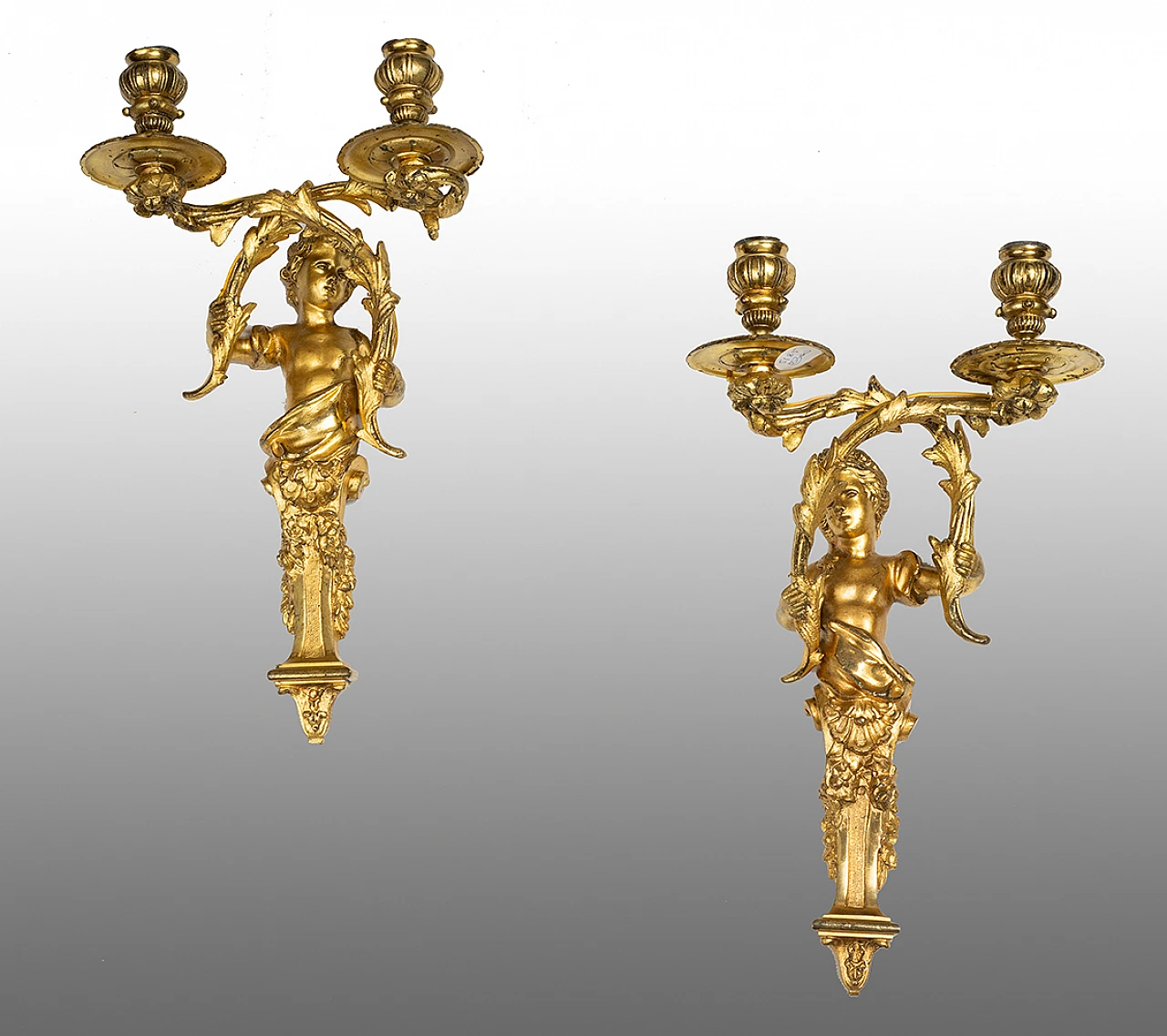 Pair of Napoleon III wall sconces in gilded bronze, 19th century 1