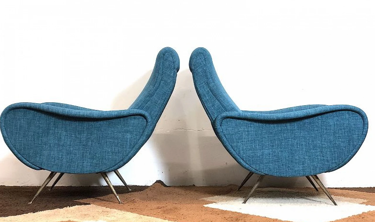 Pair of blue Lady armchairs attributed to Marco Zanuso, 1950s 6