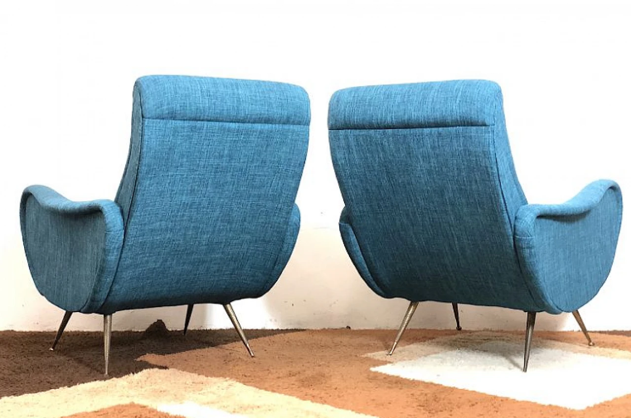 Pair of blue Lady armchairs attributed to Marco Zanuso, 1950s 8