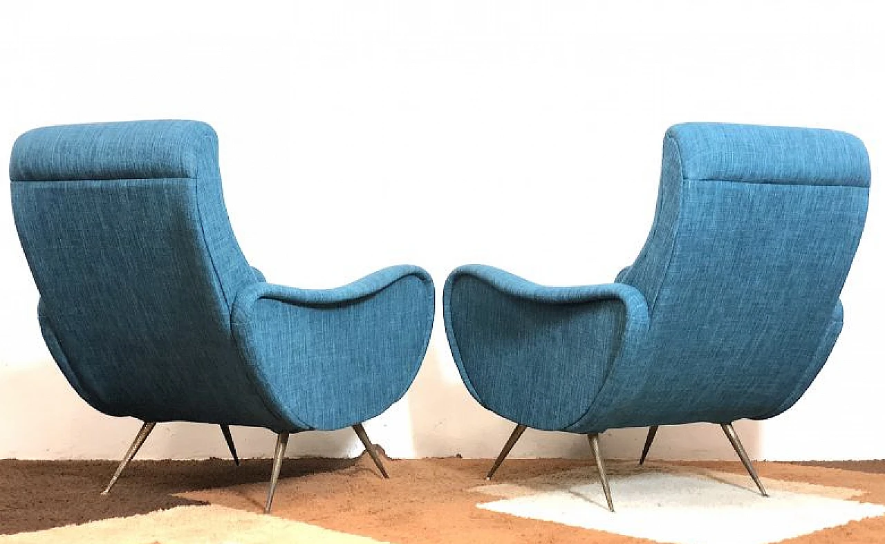 Pair of blue Lady armchairs attributed to Marco Zanuso, 1950s 10