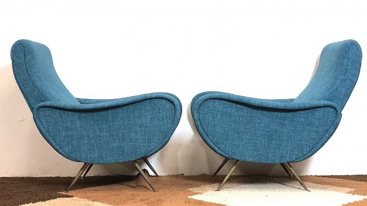 Pair of blue Lady armchairs attributed to Marco Zanuso, 1950s 11