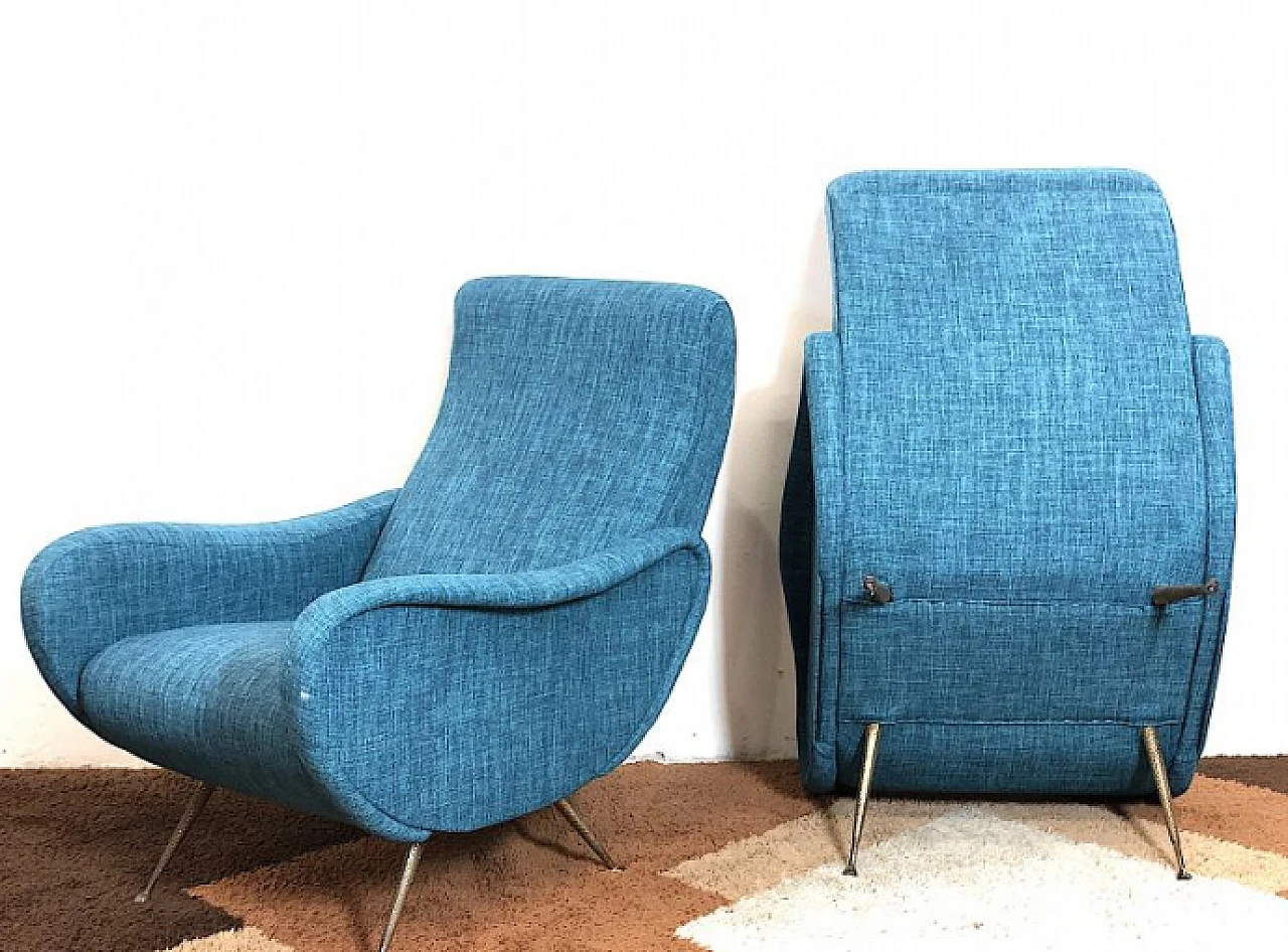 Pair of blue Lady armchairs attributed to Marco Zanuso, 1950s 14