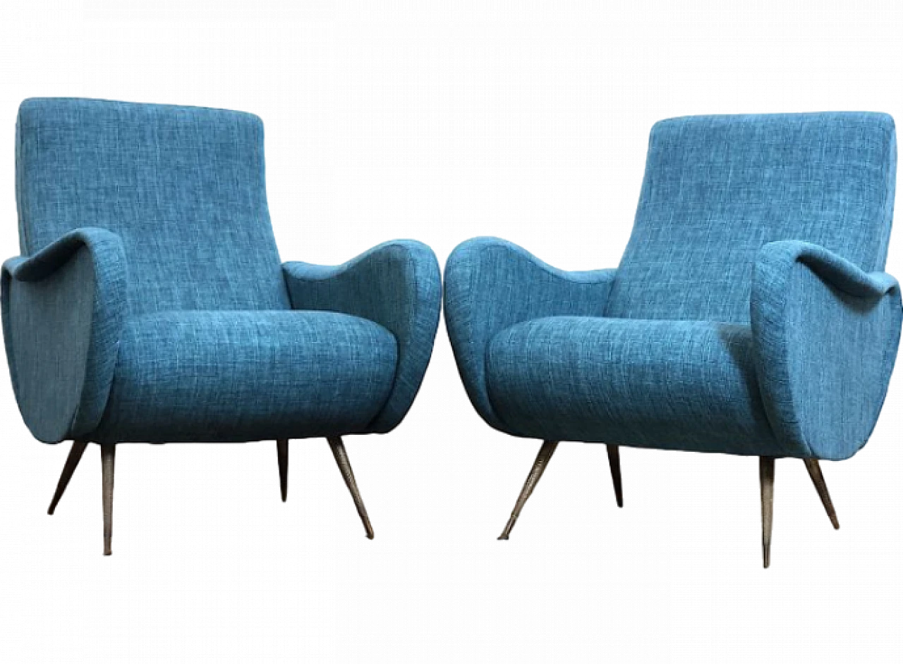 Pair of blue Lady armchairs attributed to Marco Zanuso, 1950s 16