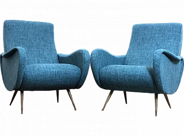 Pair of blue Lady armchairs attributed to Marco Zanuso, 1950s