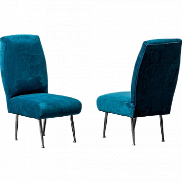 Pair of blue velvet armchairs by Radice for Minotti, 1950s