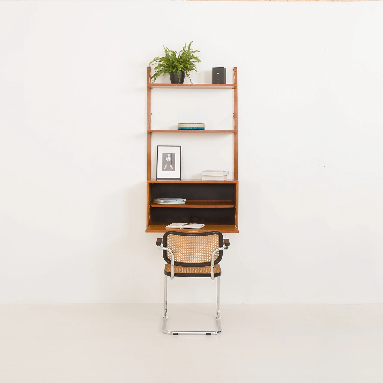 Teak wall unit with flap desk by Poul Cadovius, 1960s 1