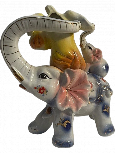 Lucky elephant, polychrome ceramic figurine