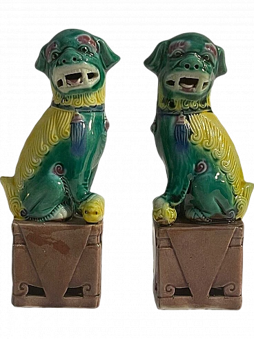 Pair of Chinese Pho dogs, polychrome ceramic figurines