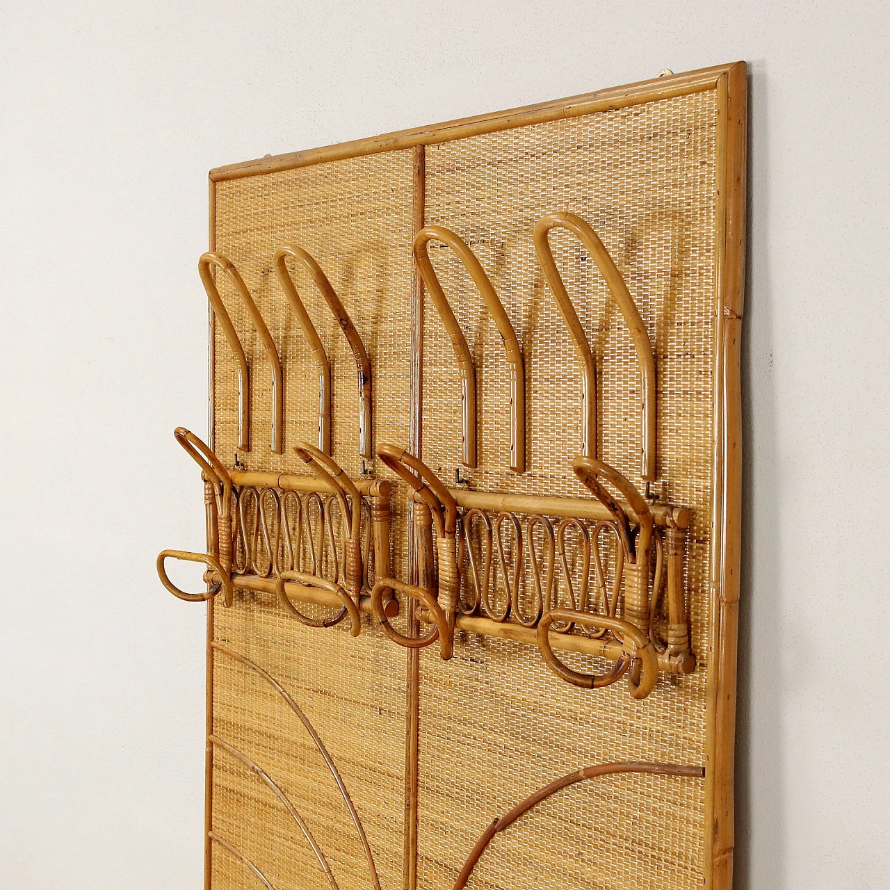 Bamboo and woven bamboo wall clothes stand, 1980s 3