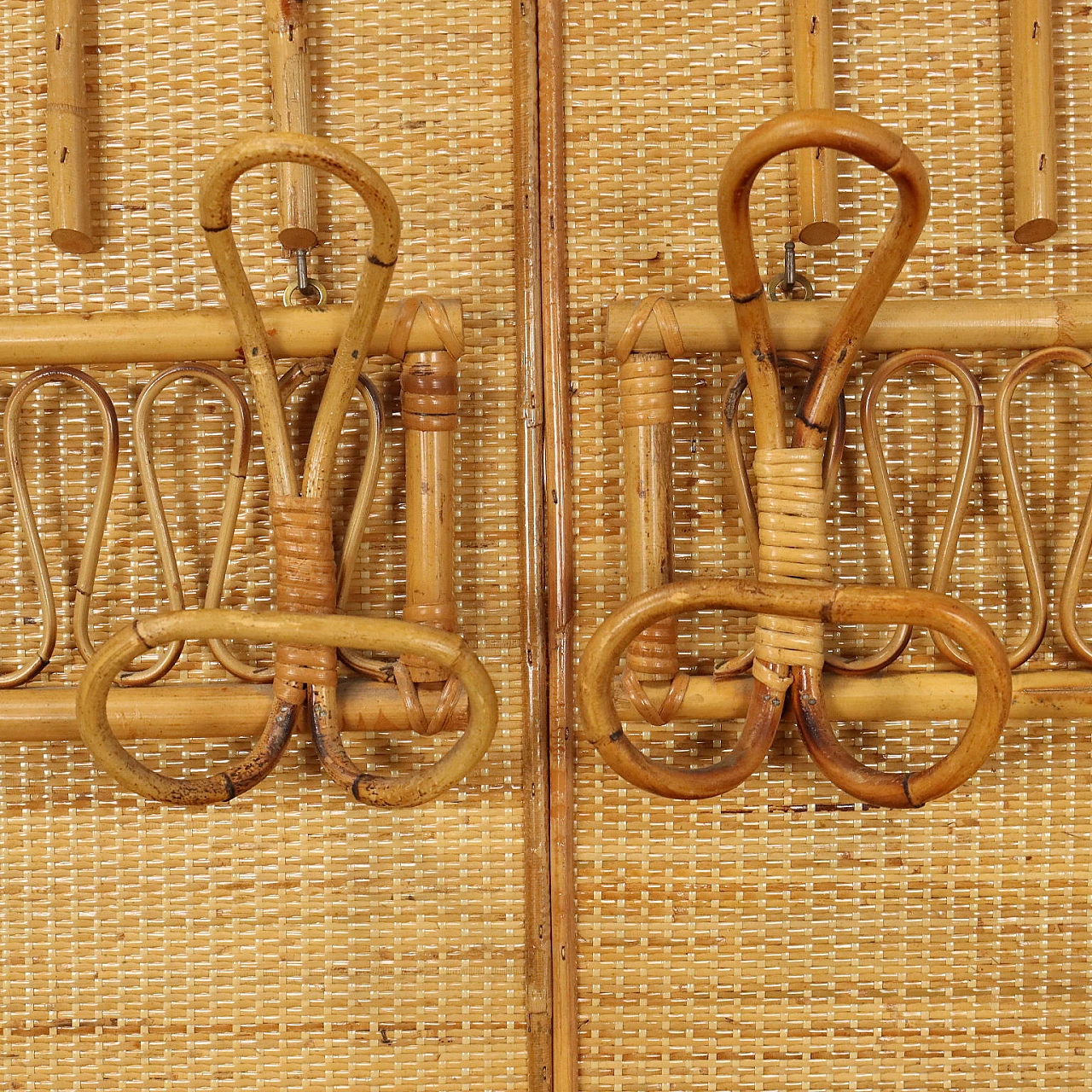 Bamboo and woven bamboo wall clothes stand, 1980s 5