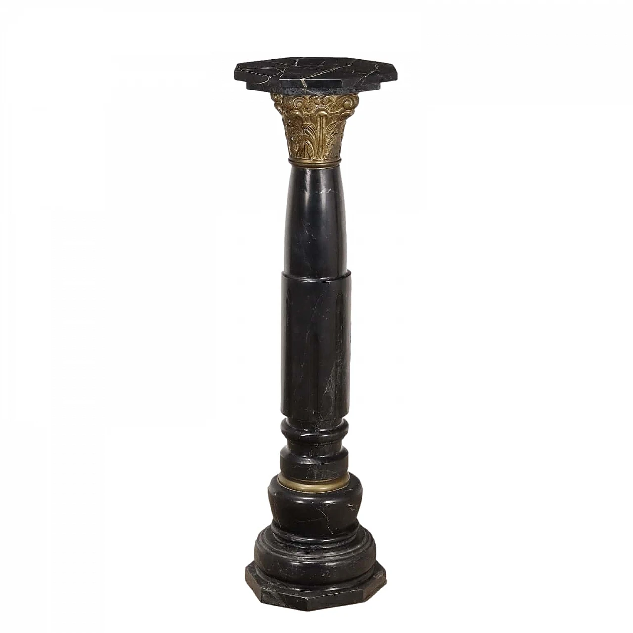 Black marble column in neoclassical style with bronze details 1