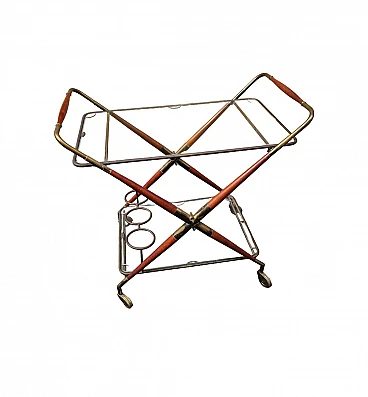 Wood and brass bar cart by Cesare Lacca, 1950s