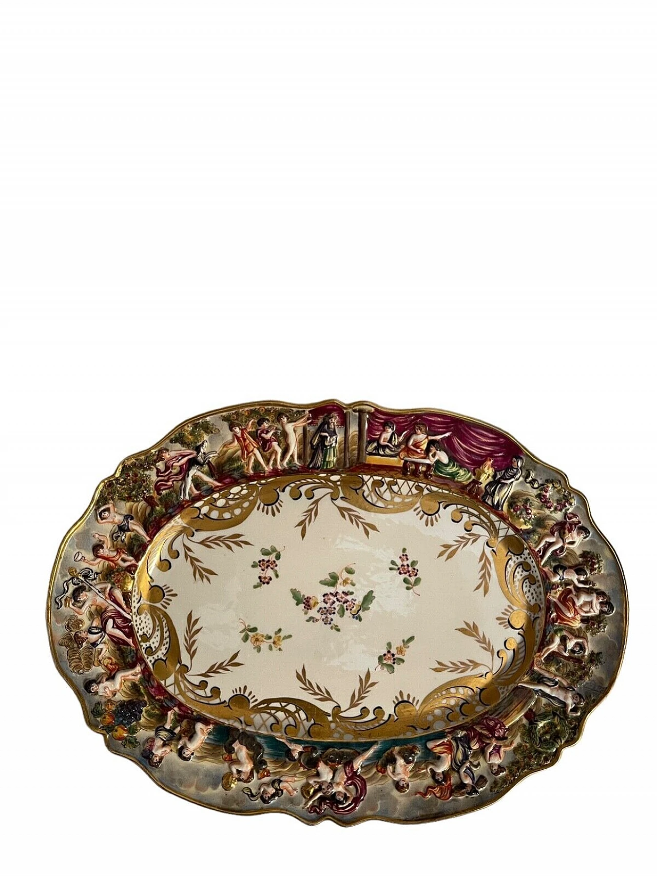 Capodimonte ceramic refined and painted plate, late 19th century 2