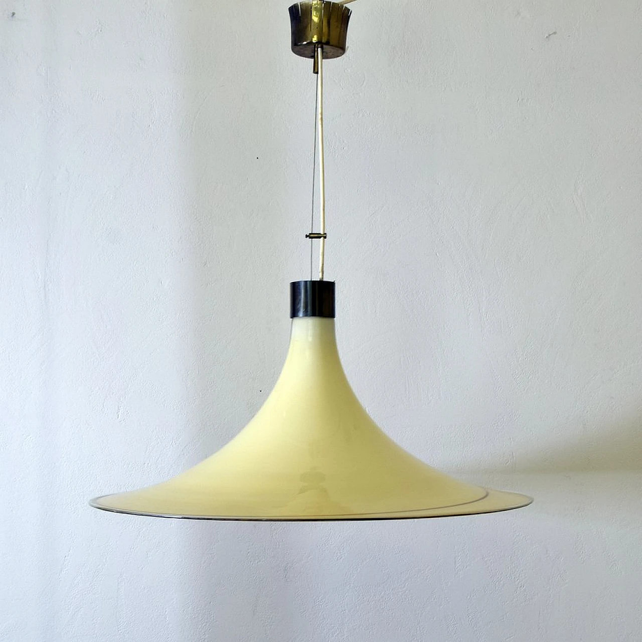 Lampada da soffitto in vetro di Murano e ottone, anni '70 1