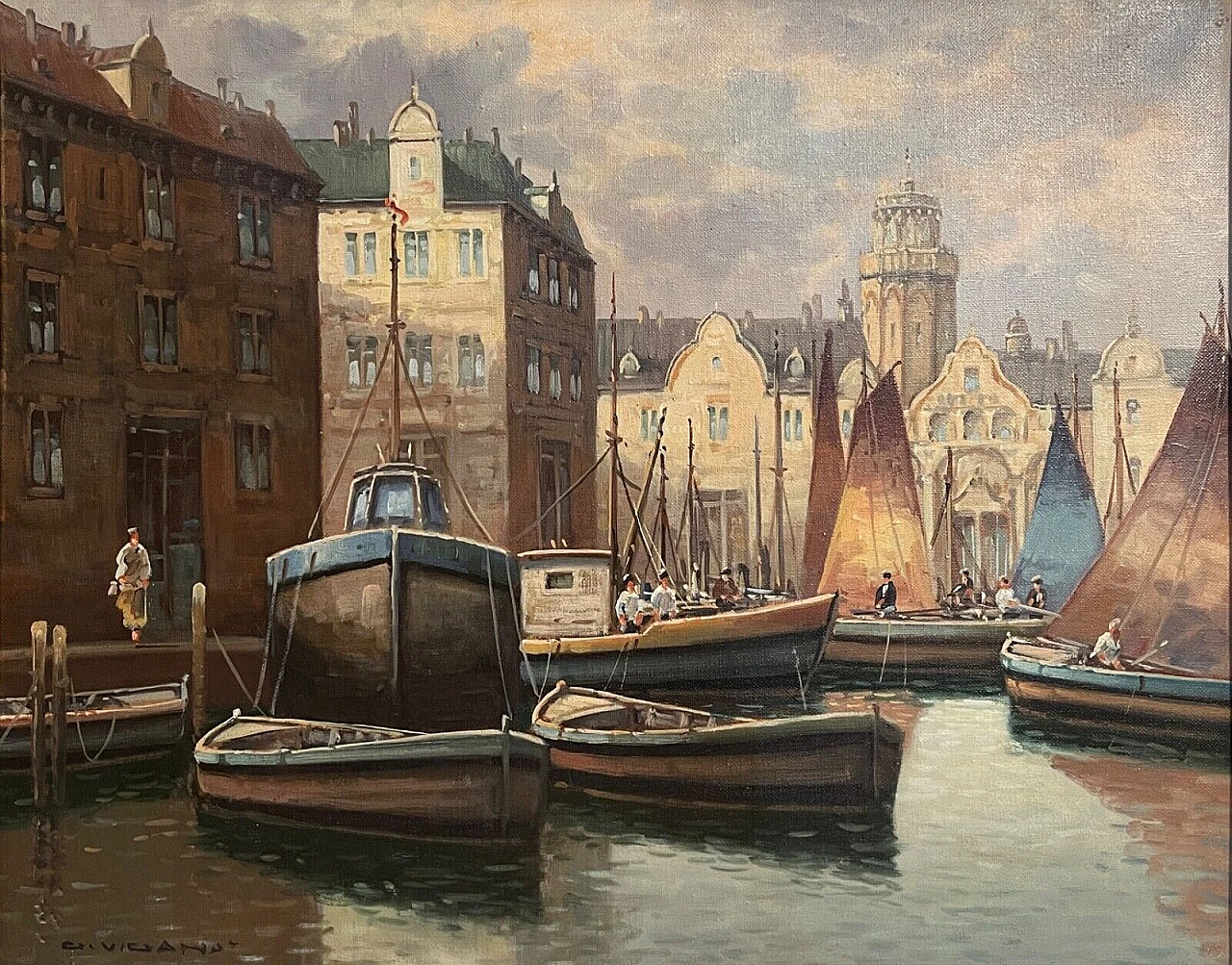 Venice, oil painting on canvas by Giuseppe Viganò, late 20th century 2