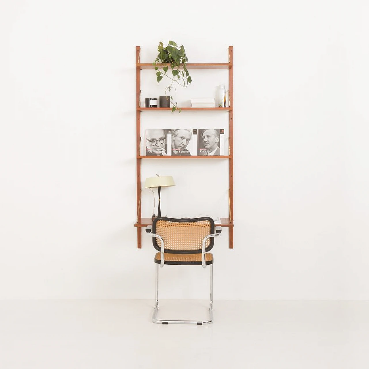 Wall-mounted teak bookcase with desk by Poul Cadovius, 1960s 1