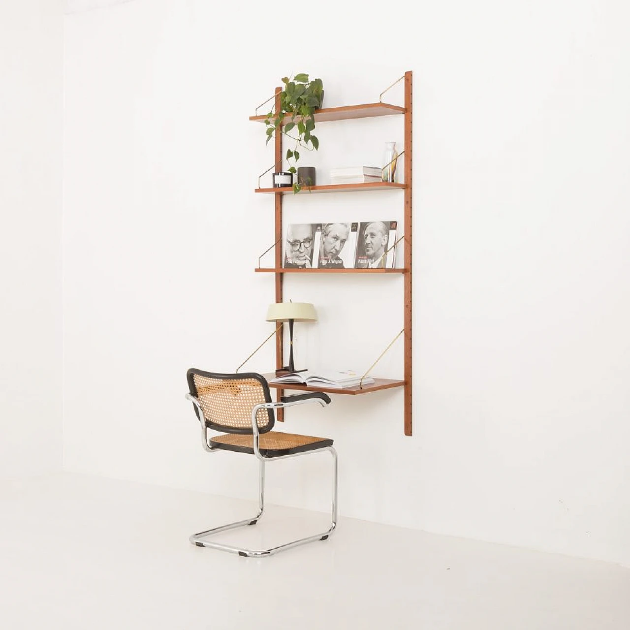 Wall-mounted teak bookcase with desk by Poul Cadovius, 1960s 2