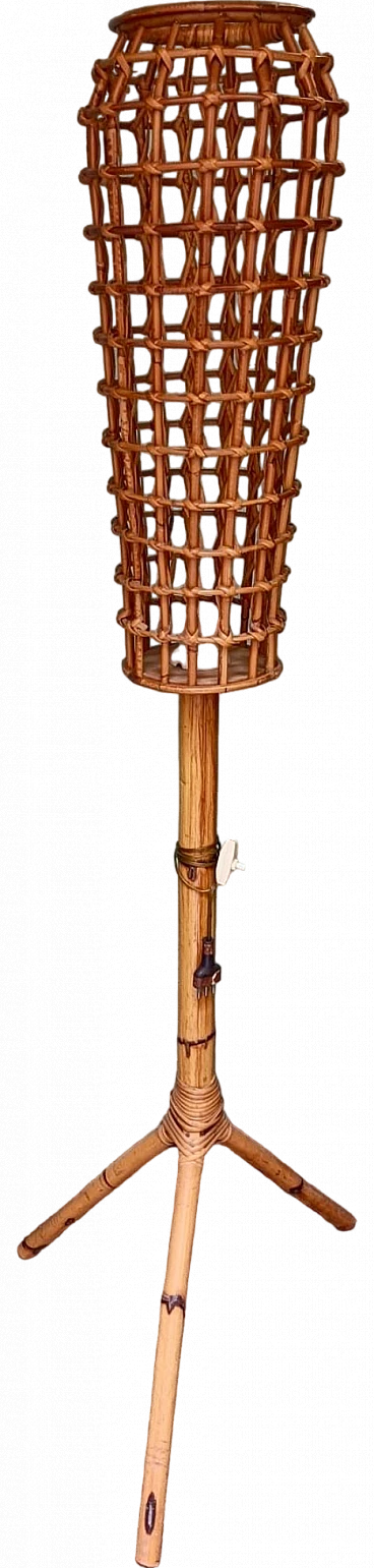 Bamboo and wicker floor lamp, 1960s