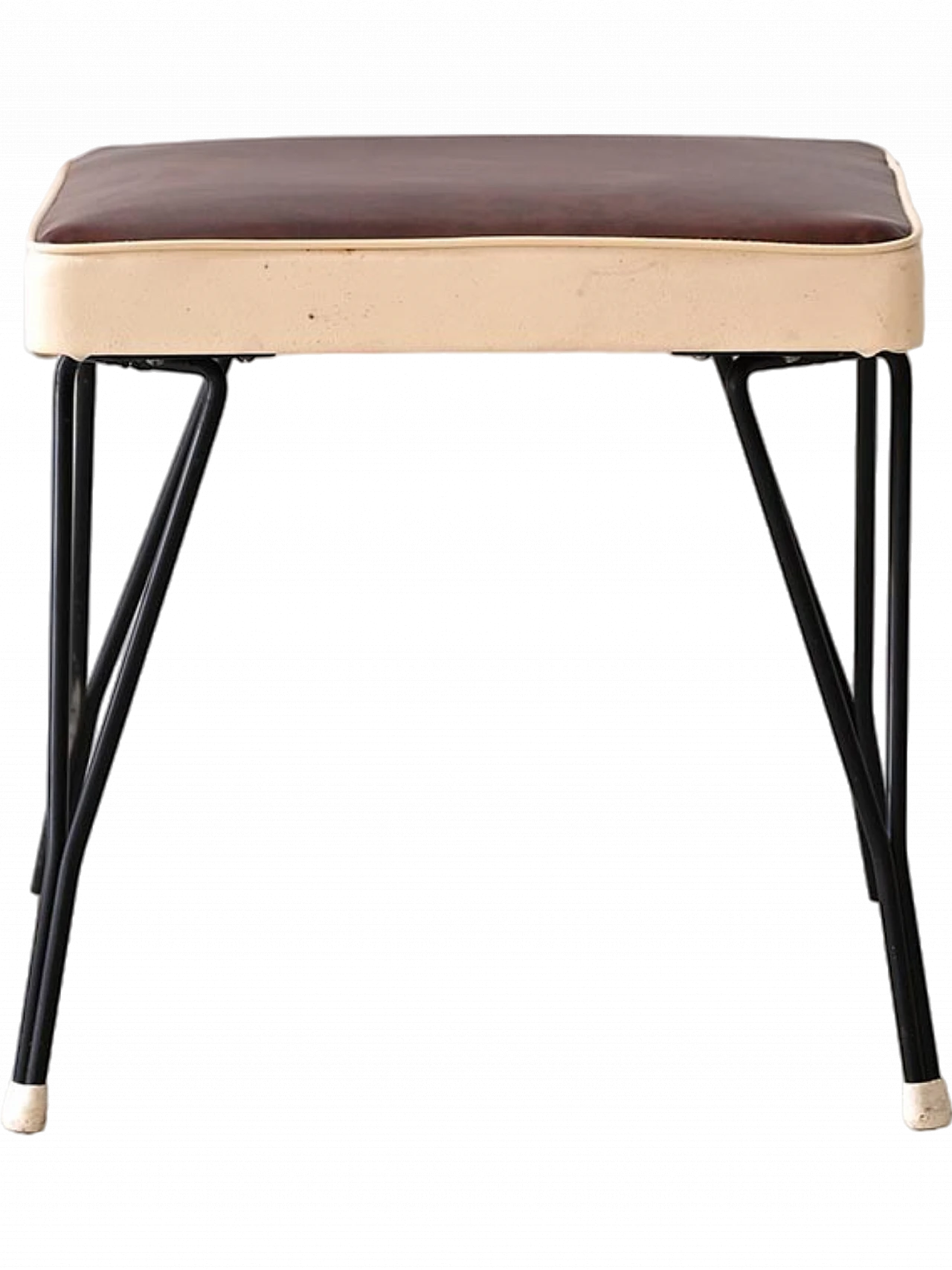 Scandinavian stool with black metal legs & faux leather seat, 1960s 7