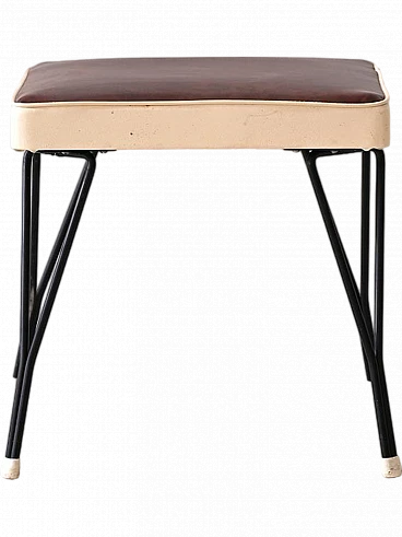 Scandinavian stool with black metal legs & faux leather seat, 1960s