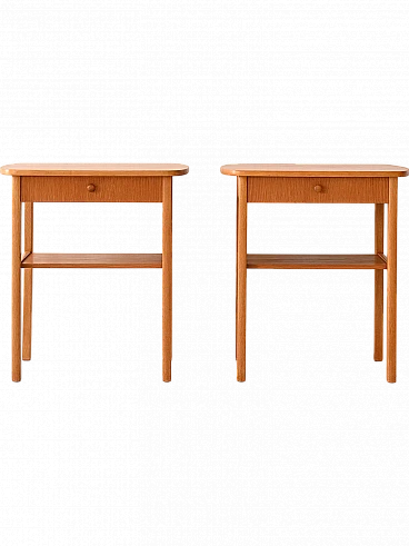 Pair of oak wood bedside tables with drawer, 1960s