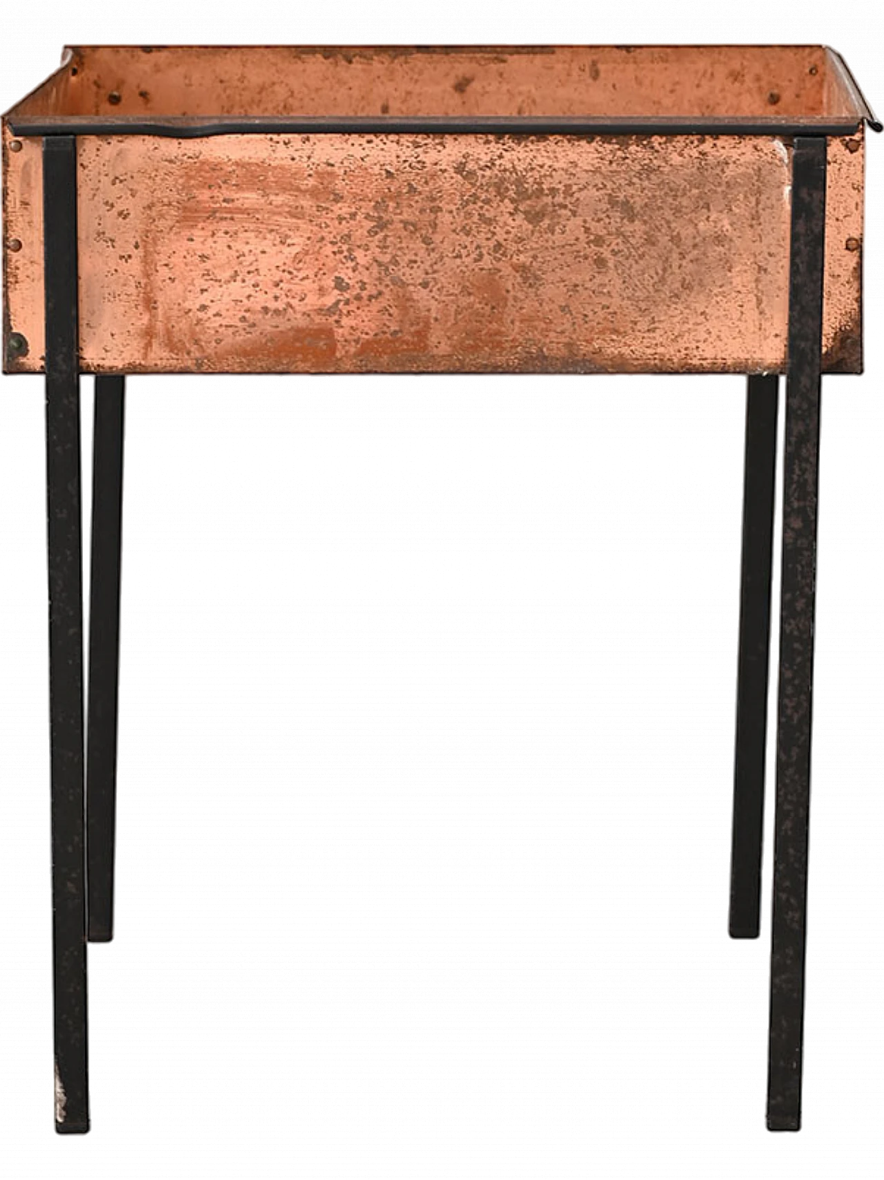 Square black metal and copper planter, 1960s 10