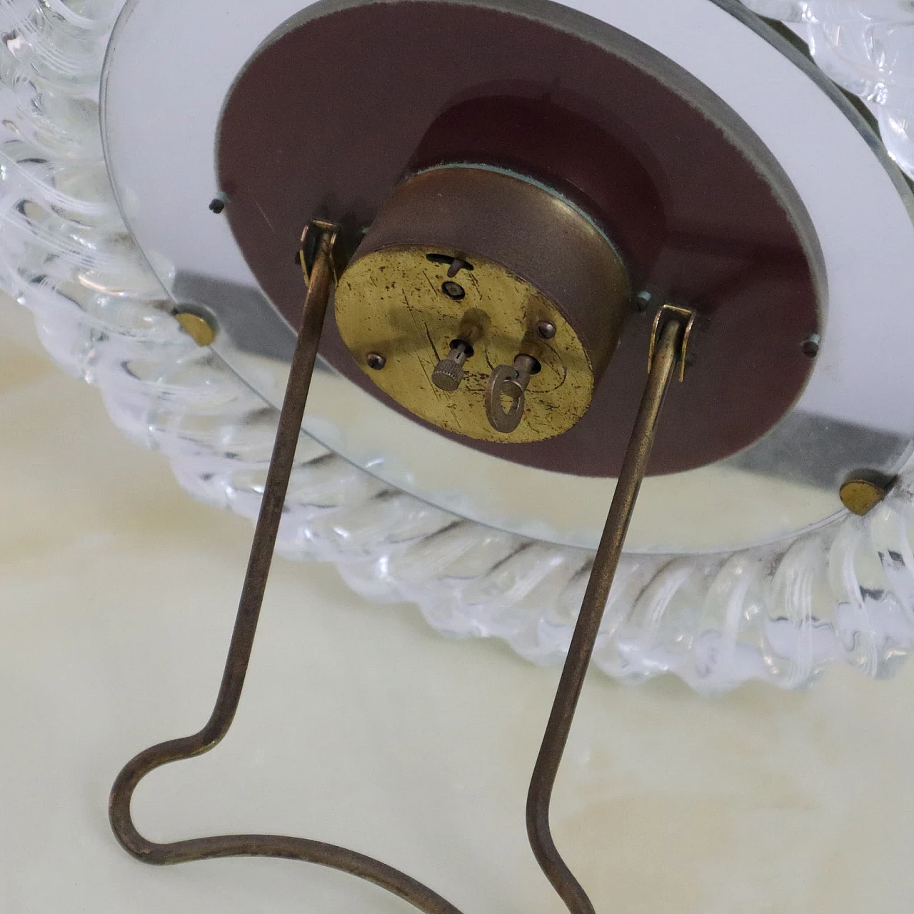 Round Murano glass clock with brass inserts, 1940s 1