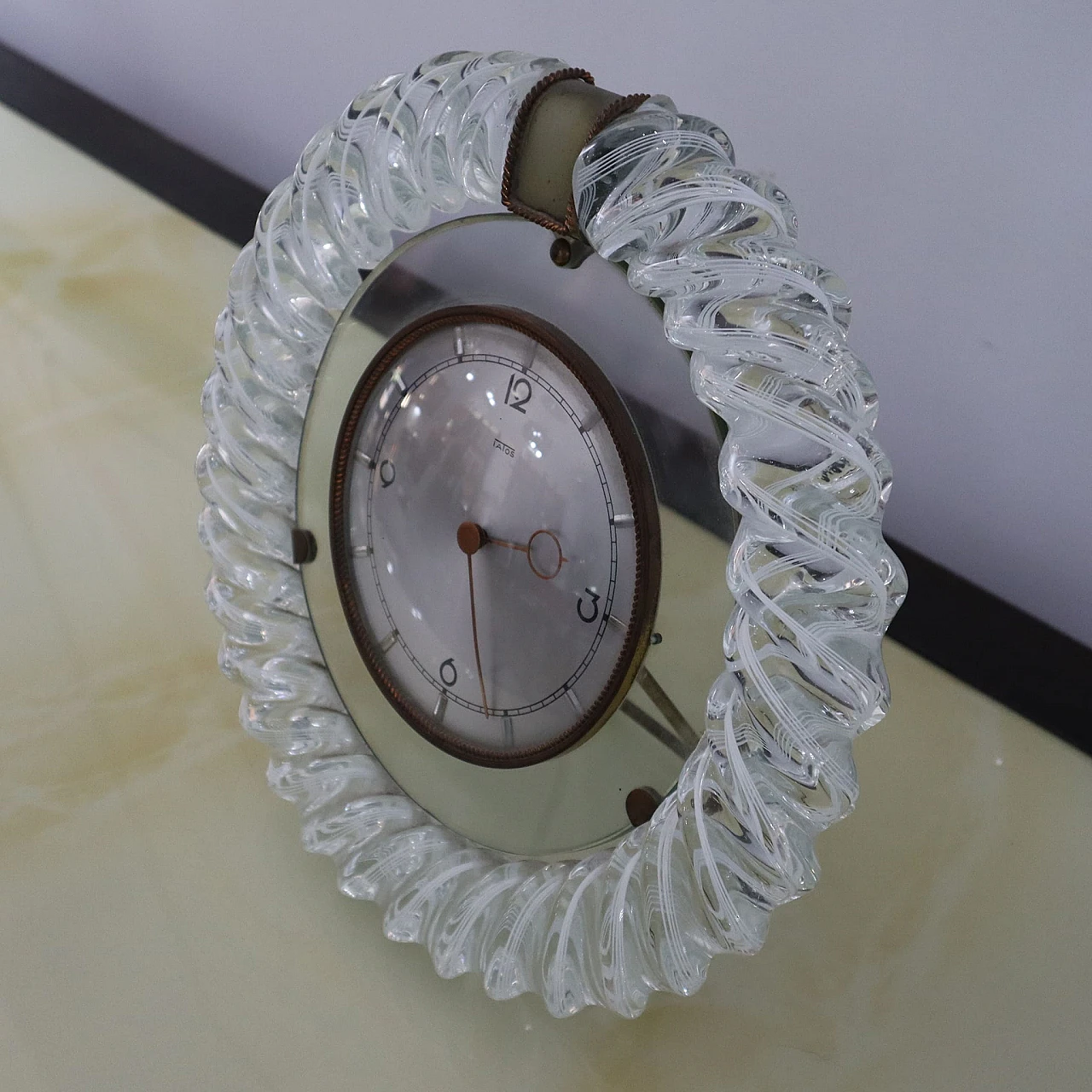 Round Murano glass clock with brass inserts, 1940s 4