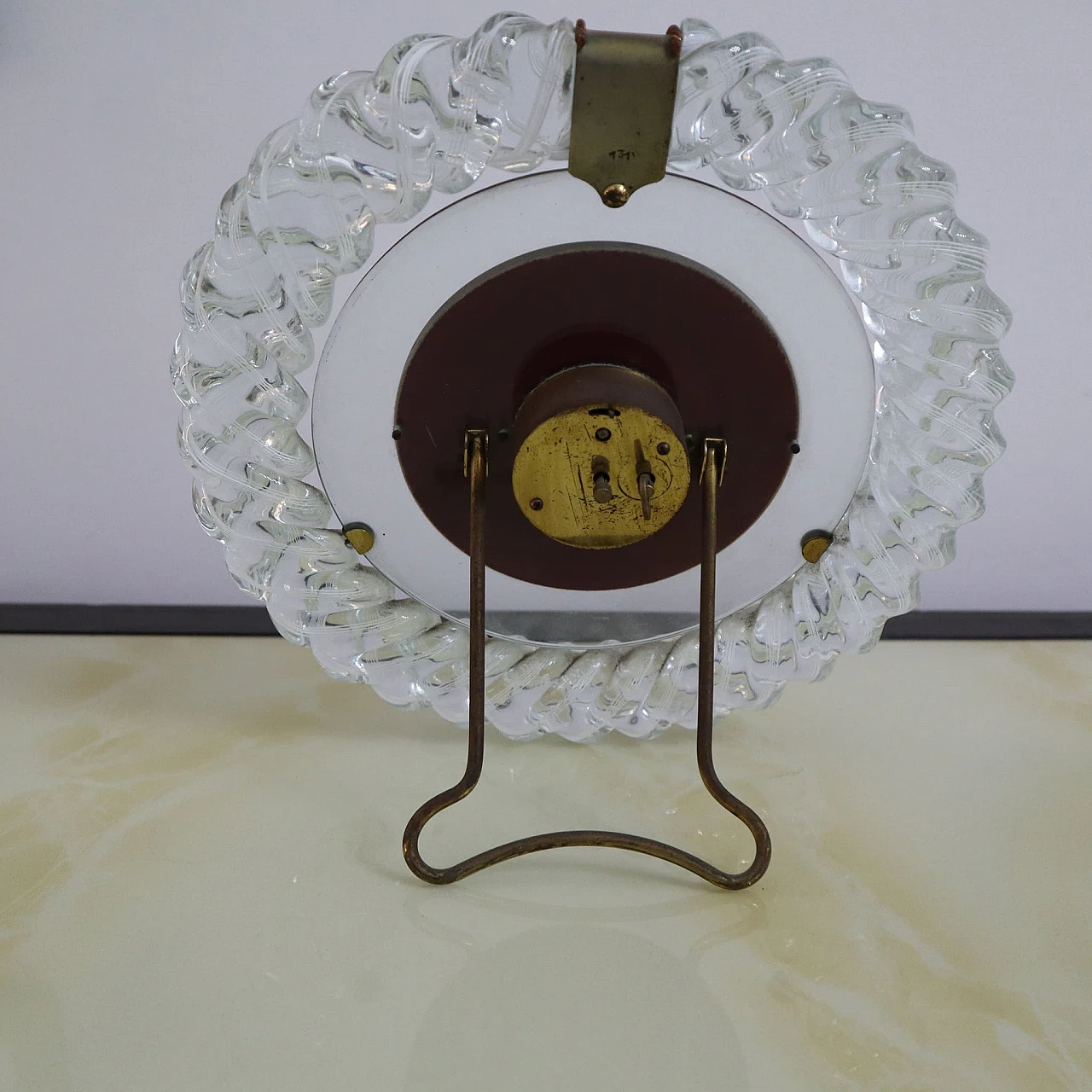 Round Murano glass clock with brass inserts, 1940s 5