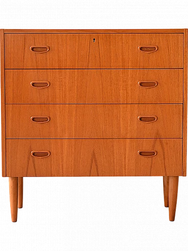 Scandinavian teak dresser with four drawers and lock, 1960s