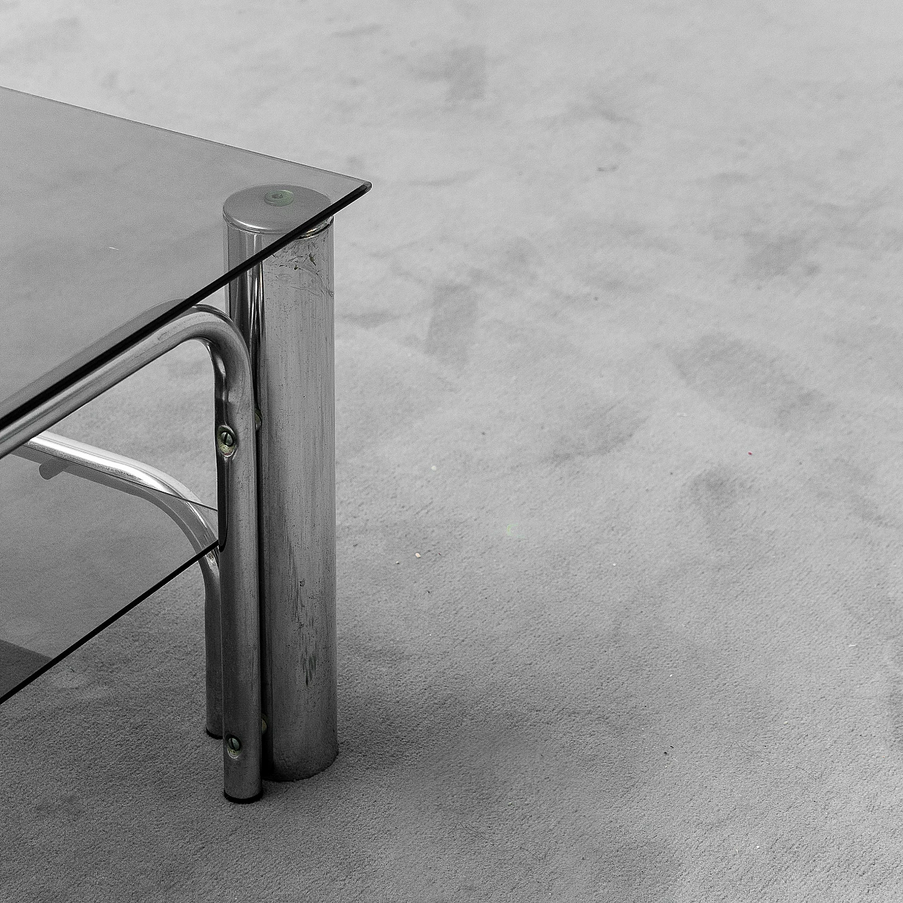 Squared coffee table in metal with double glass shelf, 1970s 4