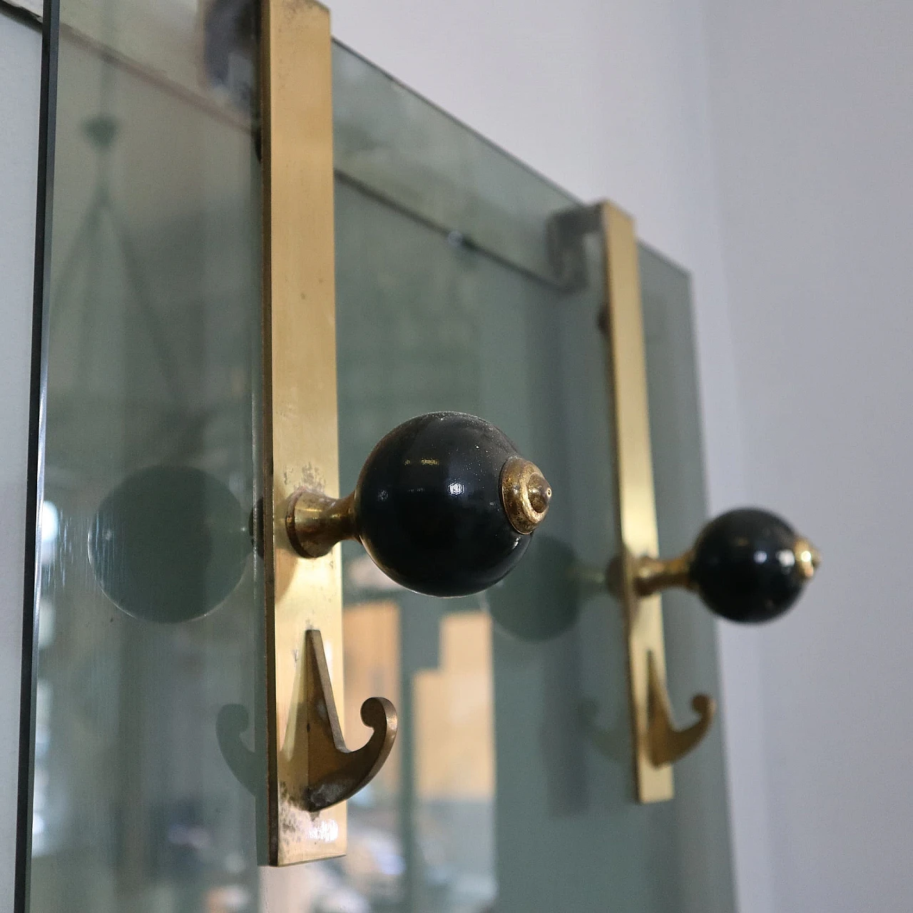 Modular clothes hanger in glass & brass in Dominioni style, 1960s 3