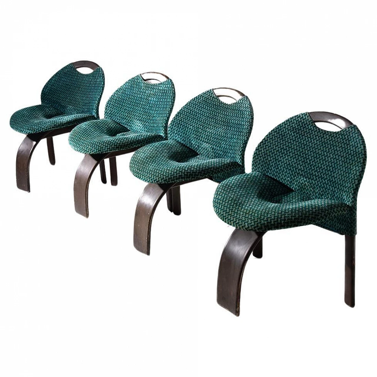 4 Sail chairs in green velvet by Giovanni Offredi for Saporiti, 1970s 1