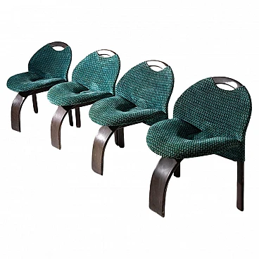 4 Sail chairs in green velvet by Giovanni Offredi for Saporiti, 1970s