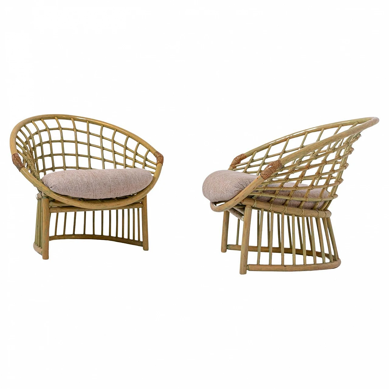 Pair of bamboo & rattan armchairs, 1980s 1