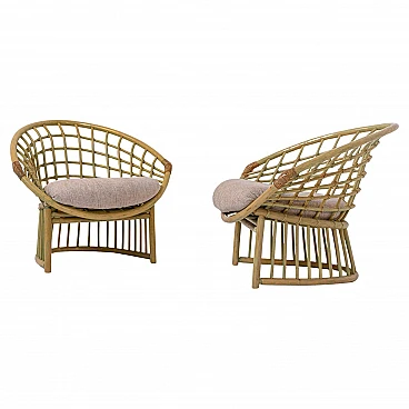 Pair of bamboo & rattan armchairs, 1980s