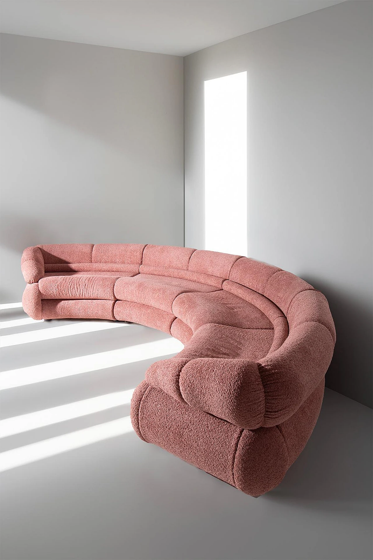 Orbita semicircular & modular sofa in pink bouclé fabric, 2024 2