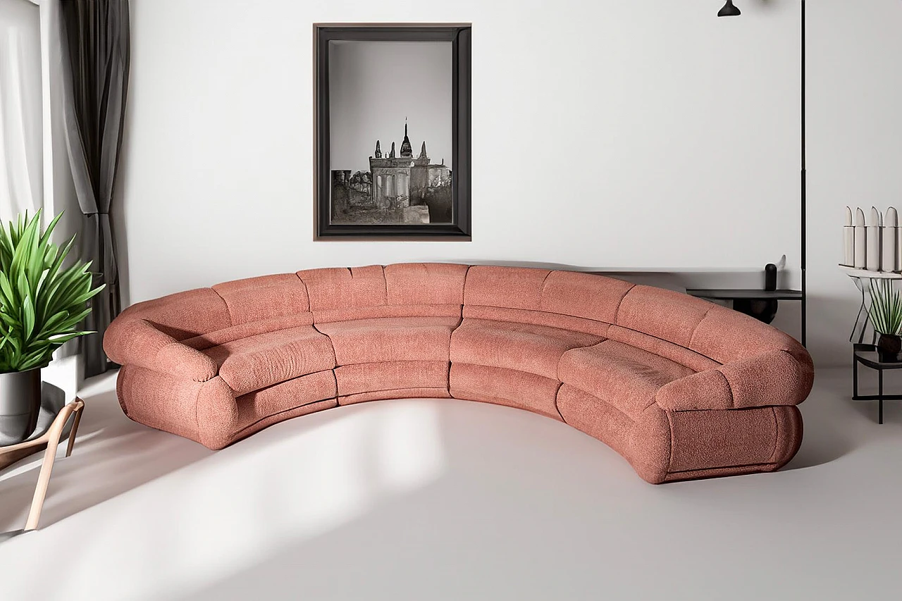 Orbita semicircular & modular sofa in pink bouclé fabric, 2024 3