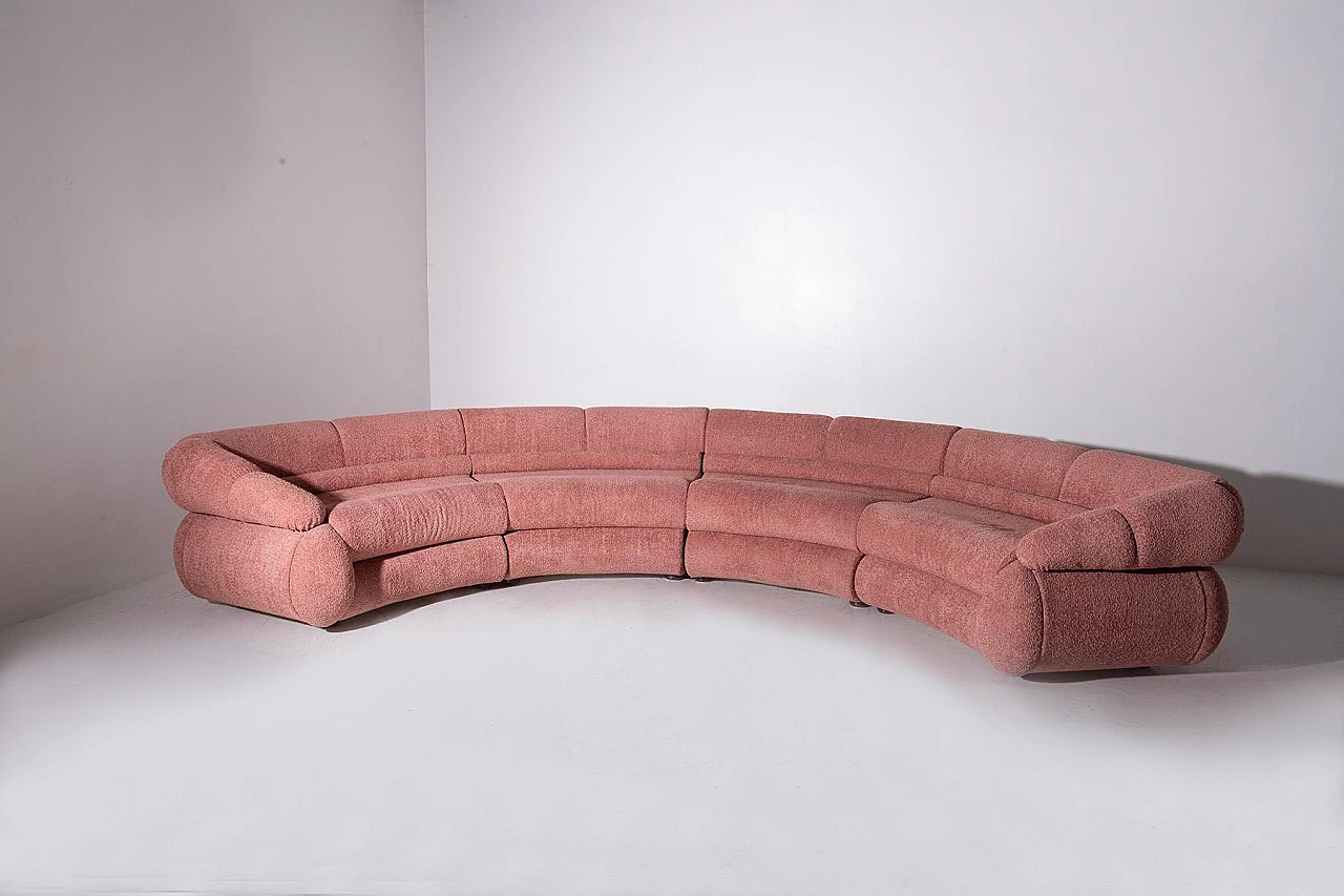 Orbita semicircular & modular sofa in pink bouclé fabric, 2024 4